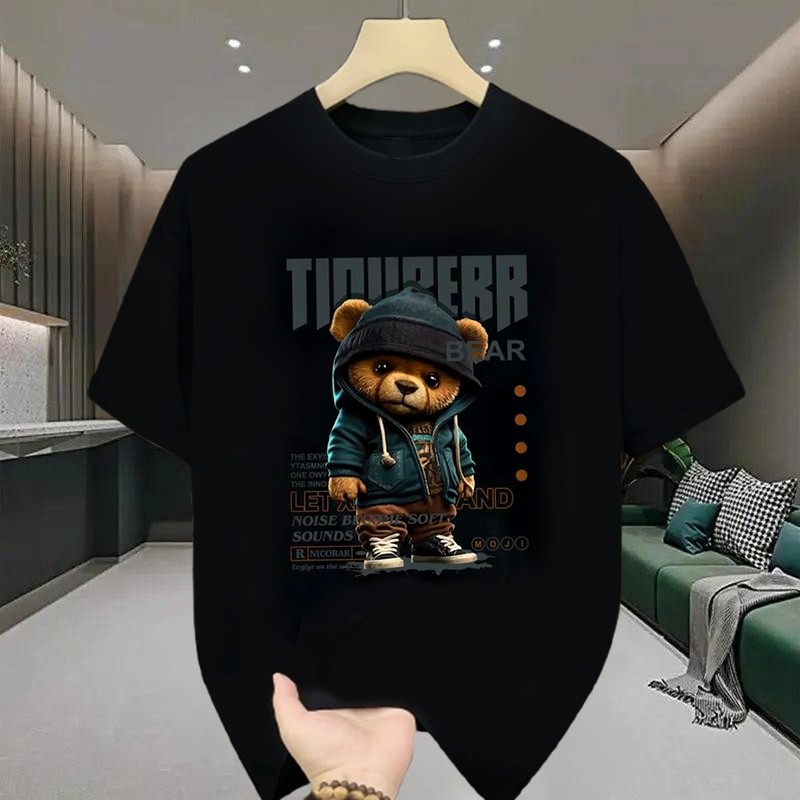 เสื้อยืดผู้ชายเท่ๆ คอกลม-แขนสั้น สกรีนลายหมีแฟชั่นสุดฮิต เสื้อยืดสตรีทแฟชั่นเมกาสุดเท่ โอเวอร์ไซส์ เสื้อยืดผู้ชายอ้วน