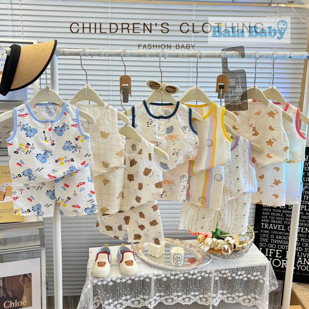 เสื้อผ้าแฟชั่นเด็ก เซทเสื้อกล้าม+กางเกงขาสั้น ชุดเซ็ต 2 ชิ้น พิมพ์ลายน่ารักๆ Size80-120cm BXT32