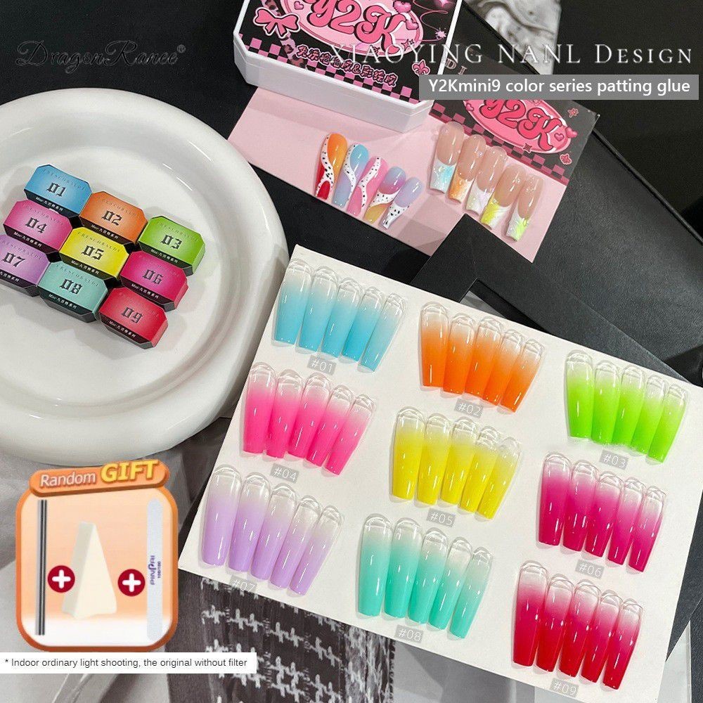 ซื้อ 1 แถม 3 ฟรี Hua Si Di Xiao Ying Nail Art Y2K9 Color Mini Nine-square Series No-wash Painting Gl