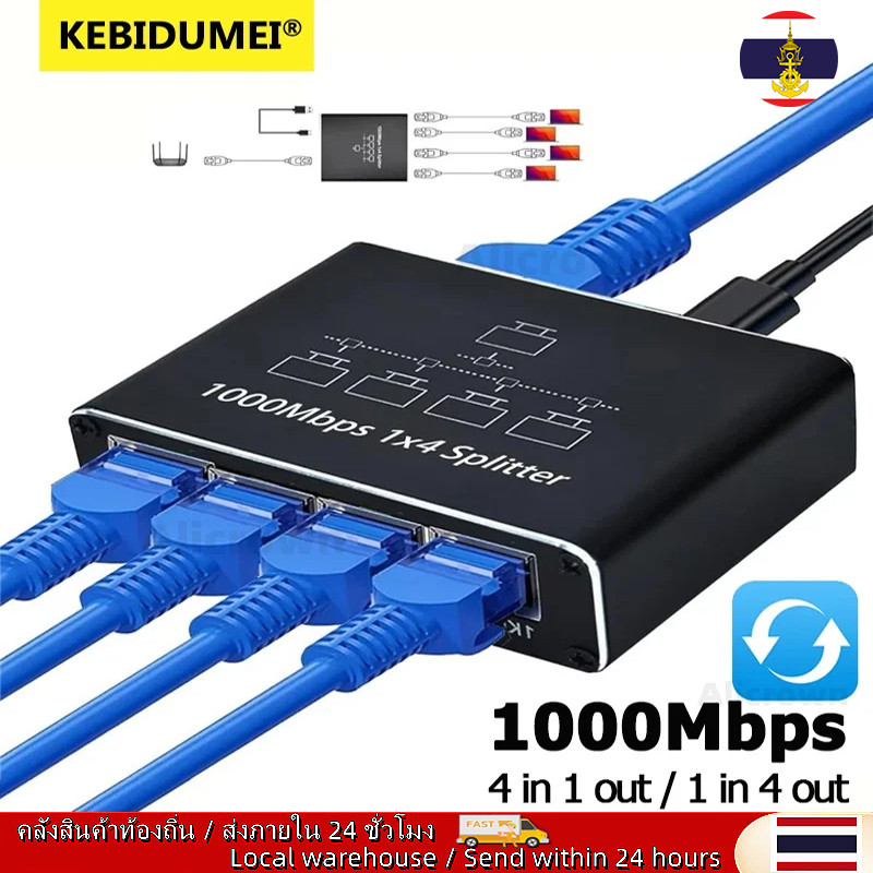 🚚ท้องถิ่น🚚 1000Mbps Ethernet Splitter 1 ถึง 2/3/4 เครือข่าย RJ45 LAN อินเทอร์เน็ต Splitter HUB สําหร
