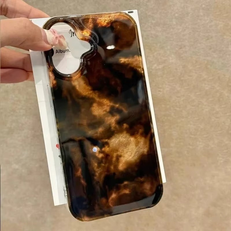 VortexรูปแบบAmberสีดําสีน้ําตาลซิลิโคนเคสโทรศัพท์สําหรับiPhone 16 17 11 12 13 14 15 Pro Max 16e X XS XR 7 8 Plus SEนุ่ม