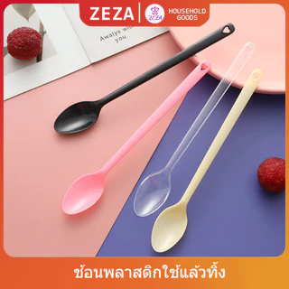 ZEZA ช้อนพลาสติก 100 ชิ้น ช้อนตักของหวาน ไอสครีมแบบใช้แล้วทิ้ง Plastic spoon