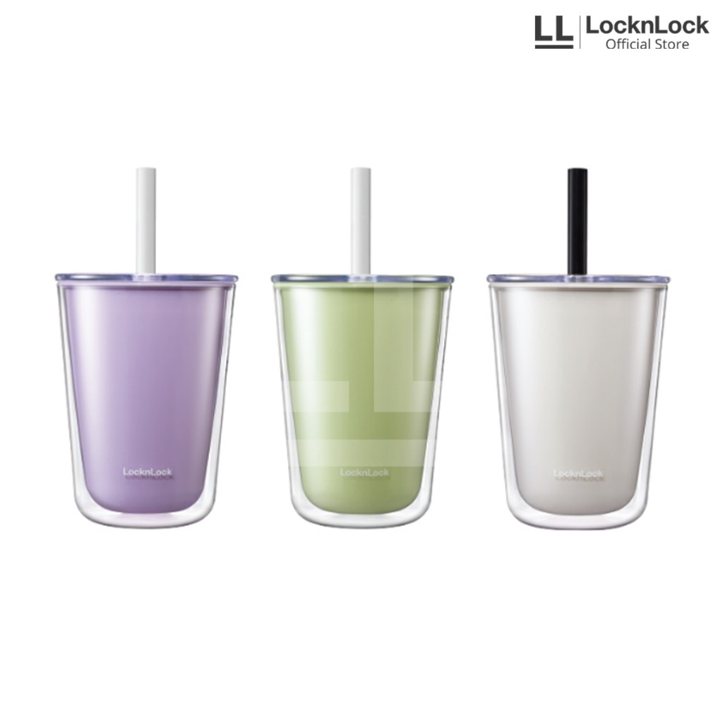LocknLock Double Wall Cold Cup with Boba Straw HAP529 720ML Cute Cup Cute Bubble Tea Cold Cup 720 ml