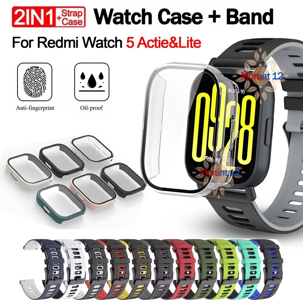 กรณีพีซีแบบแข็ง + สายซิลิโคนสําหรับ Redmi Watch 5 Active & 5 Lite คลุมทั้งหมดป้องกันกรณีสําหรับ Redmi Watch 5 Active Lite กระจกนิรภัยป้องกันหน้าจอฟิล์มอุปกรณ์เสริม