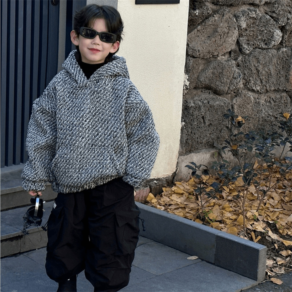 เด็กชายซับขนแกะหนาเสื้อกันหนาวเวอร์ชั่นเกาหลีแจ็คเก็ตคลุมด้วยผ้าขนาดกลางขนาดใหญ่เด็กอบอุ่นหลวมด้านบน