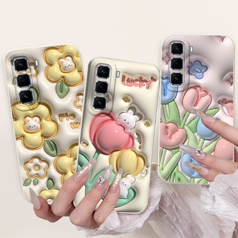 ปลอกกันกระแทกสําหรับ Infinix Hot 50 Pro Plus 4G กรณีแฟชั่นใหม่ดอกไม้ซิลิโคนเหลวนุ่มสําหรับ Hot 50 Pro + 4G 2024 กรณี