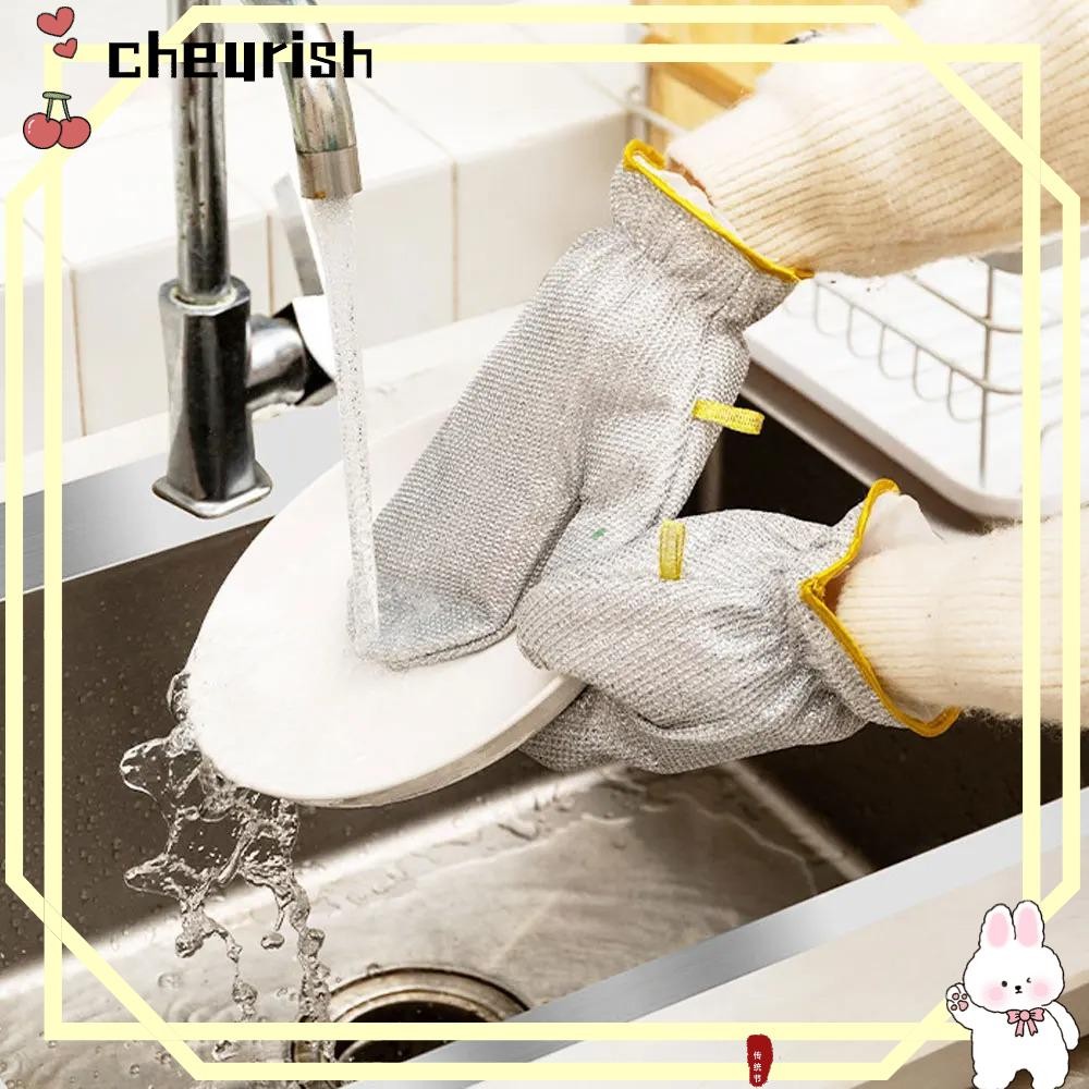 Cheurish 2PCS ผ้าทําความสะอาดลวด, ห้องครัว Thicken ถุงมือล้างจาน, หม้อเตาด้านบนกันน้ํา Non-Scratch ล้างจาน Rag ถุงมือทําความสะอาดในครัวเรือน