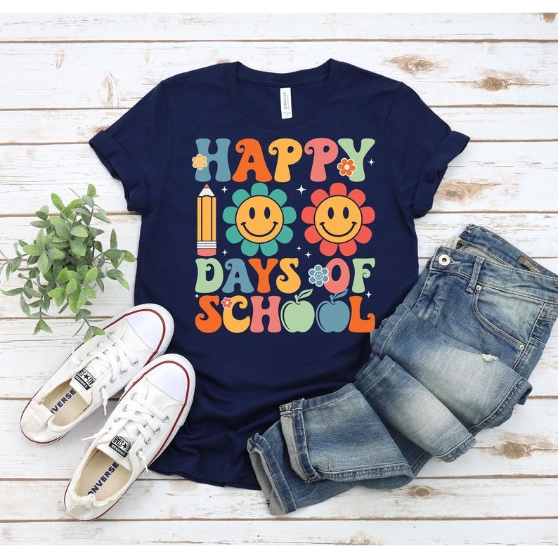Happy 100 Days Of School Shirt | 100 Days Celebration Shirt, School 100 Days Shirt, Teacher 100 Days