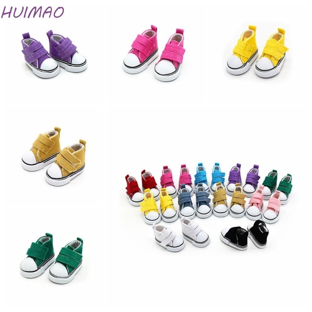 Huimao 1 คู่ตุ๊กตาผ้าใบรองเท้า,5 ซม.ความยาว DIY 1/6 Scale Mini รองเท้าผ้าใบ,ตุ๊กตาอุปกรณ์เสริมที่มีสีสัน Top Plimsolls ตุ๊กตารองเท้าผ้าใบของเล่นเด็ก