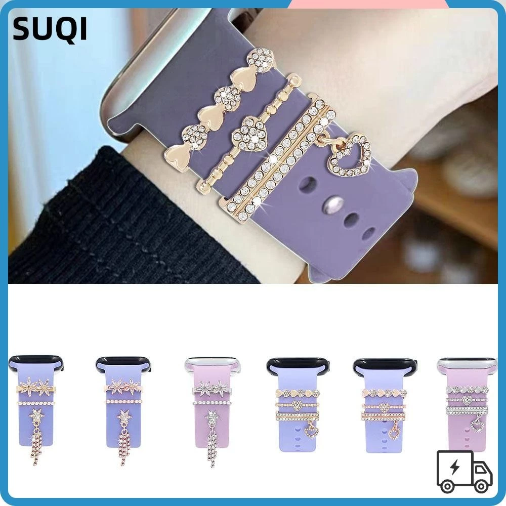 Suqi แหวนโลหะ ประดับเพชร เครื่องประดับ สําหรับสายนาฬิกาข้อมือ iwatch