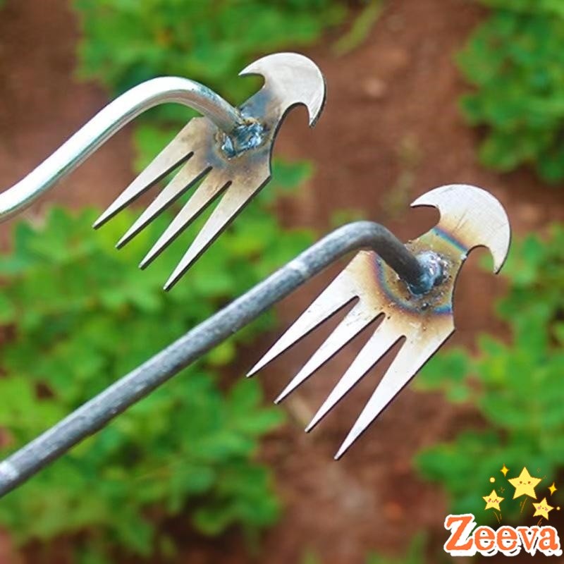 Zeeva 【มีสินค้าในสต๊อก】 คราดเก็บหญ้า แบบ mini อุปกรณ์ทำสวน  คราดเหล็ก หัวคู่จอบขุดดิน 4 ฟัน ขุดหญ้า ขุดดิน rake