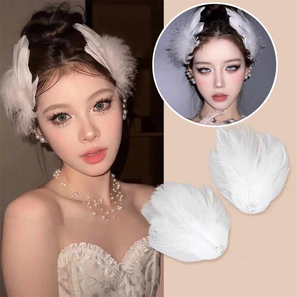 วันหยุดนางฟ้าขนนกกิ๊บถ่ายภาพโบราณส่วนบุคคลเครื่องประดับผมหวานป่ามุกขนยาวสาวคลิปด้านข้าง