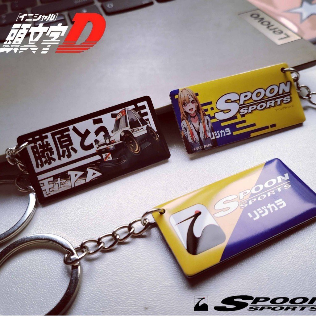 JDM พวงกุญแจตกแต่ง Fujiwara Tofu Initial D SPOON พวงกุญแจพวงกุญแจโลหะแอนิเมชั่น