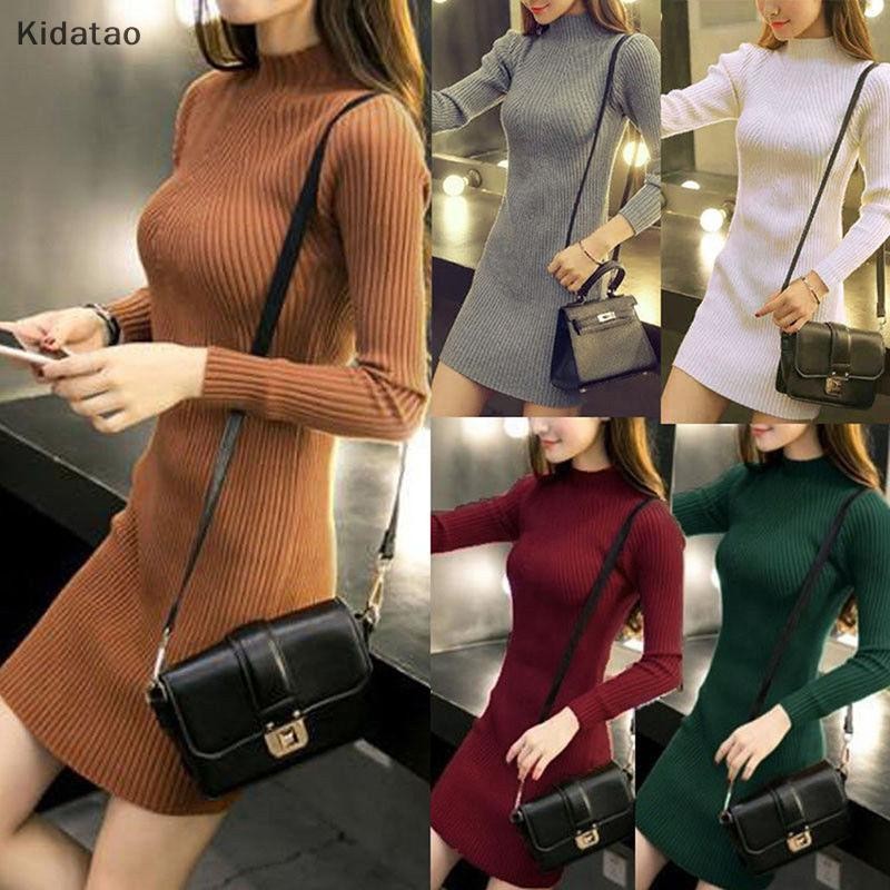 Kidatao ผู้หญิงฤดูใบไม้ร่วงฤดูหนาว Slim เสื้อกันหนาวชุด Bodycon คอเต่าถักจัมเปอร์เสื้อถักใหม่