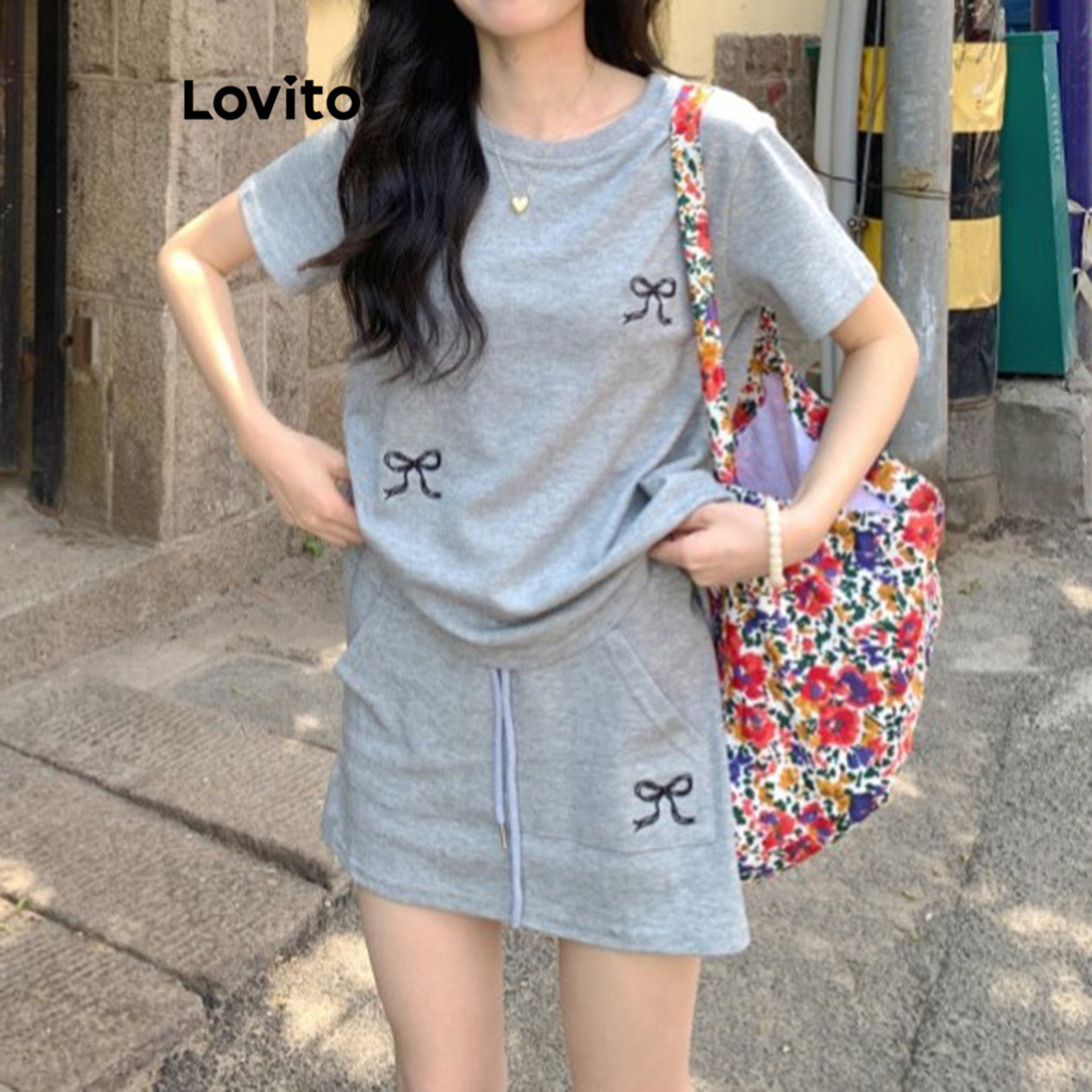 Lovito ชุดกระโปรงโบว์ธรรมดาสำหรับผู้หญิง LNA74340