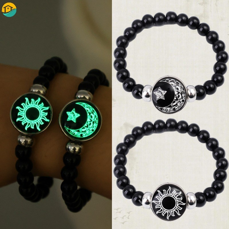 Creative Simple Sun Moon Luminous สร้อยข้อมือผู้หญิงผู้ชายโรแมนติกยืดหยุ่นสร้อยข้อมือลูกปัดคู่ BFF ความงามเครื่องประดับของขวัญ