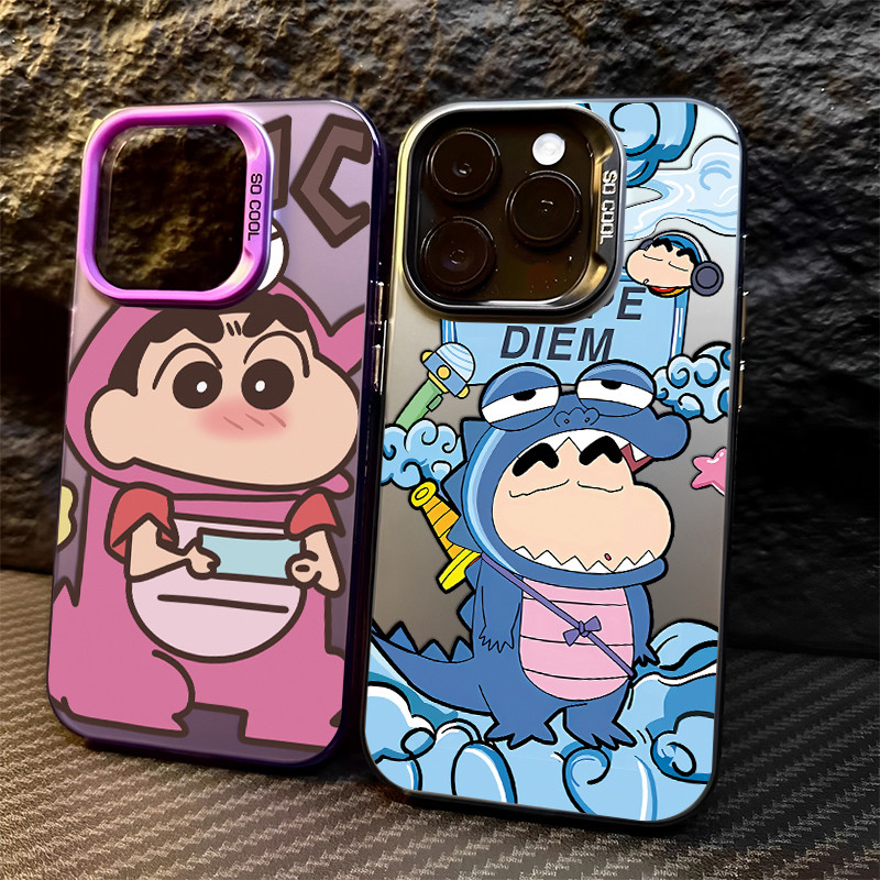 ใช้บังคับ OPPO A7 A15 A3 A9 A54 A16 A31 A76 A57 A17 A38 Realme เคสโทรศัพท์มือถือโฮโลแกรมการ์ตูนไดโนเสาร์ Crayon