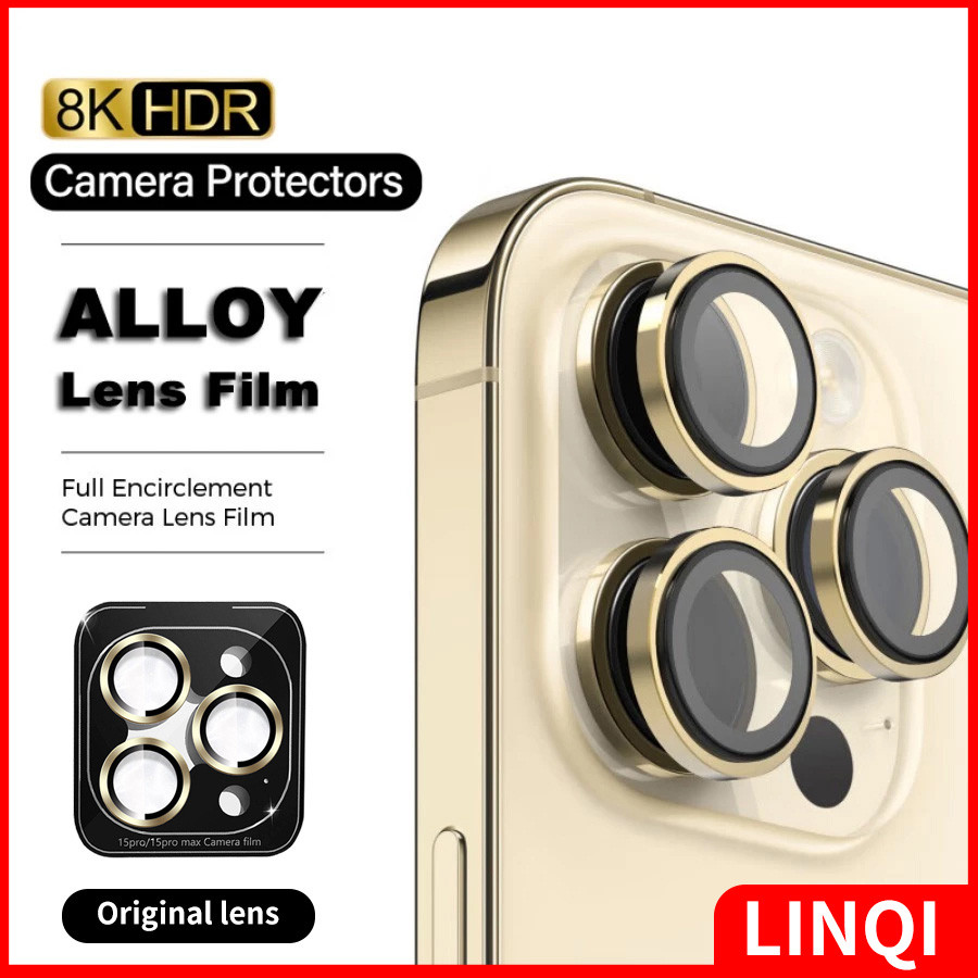 Linqi เลนส์กล้องกระจก iPhone 16 15 14 Plus 13 12 Mini 11 Pro Max แหวนโลหะตัวป้องกันเลนส์กล้อง