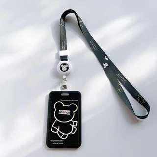 กระเป๋าใส่นามบัตร พิมพ์ลายหมี สีดํา สําหรับพนักงาน