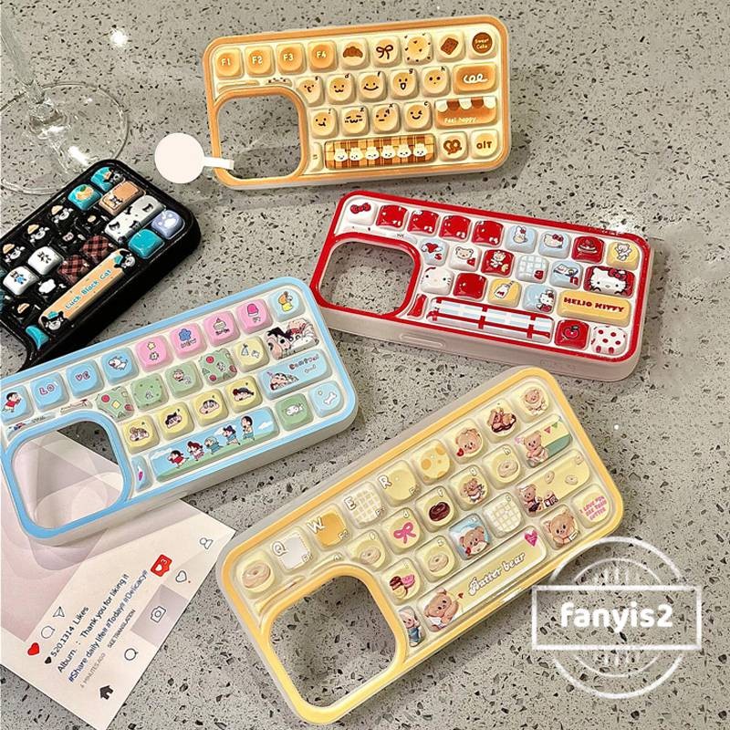 3d แป้นพิมพ์สําหรับ IPhone 16 15 14 13 12 11 Pro Max Xs X Xr 8 7 6 Plus น่ารักการ์ตูน Kitty เคสโทรศัพท์ปกอ่อน