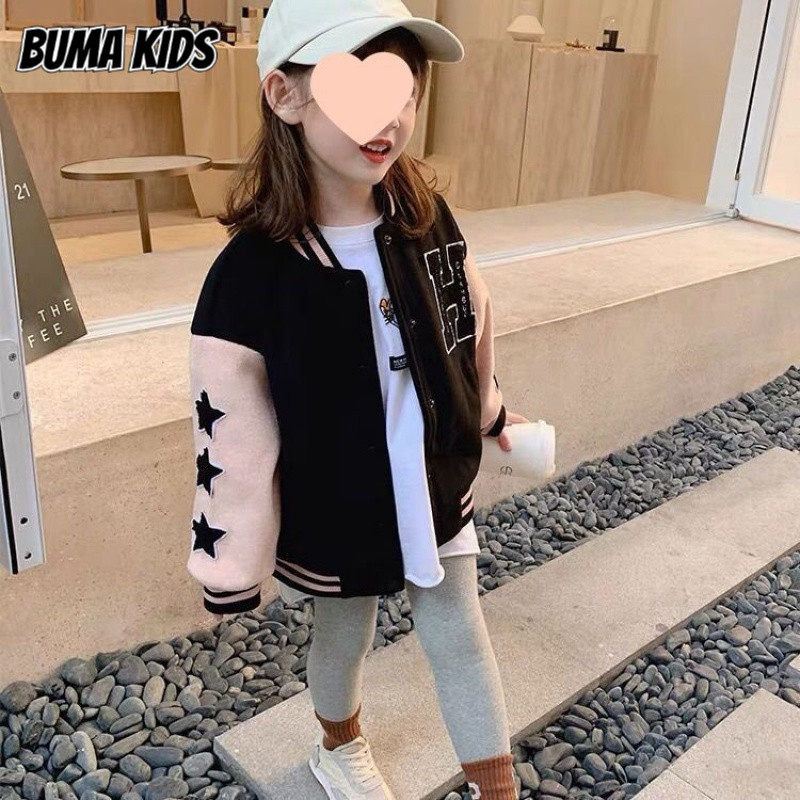 BUMA KIDS เสื้อเบสบอลแฟชั่นหนาสำหรับเด็ก, แจ็คเก็ตลำลองแขนยาวอเนกประสงค์สำหรับเด็ก