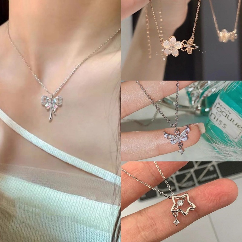 สร้อยคอที่ถูกที่สุดเพทายผีเสื้อพู่กระดูกไหปลาร้าโซ่เครื่องประดับอุปกรณ์เสริม