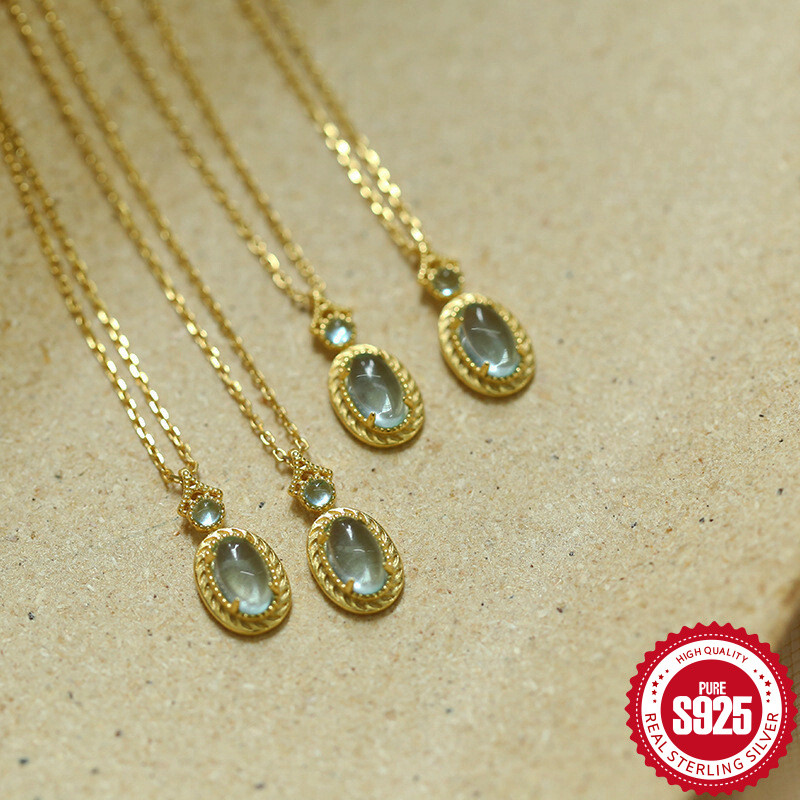 Venorix สร้อยคอเงินแท้ [real Sterling Silver S925] ฝรั่งเศสวินเทจสีน้ำเงินอัญมณีสไตล์พระราชวังสร้อยคอ