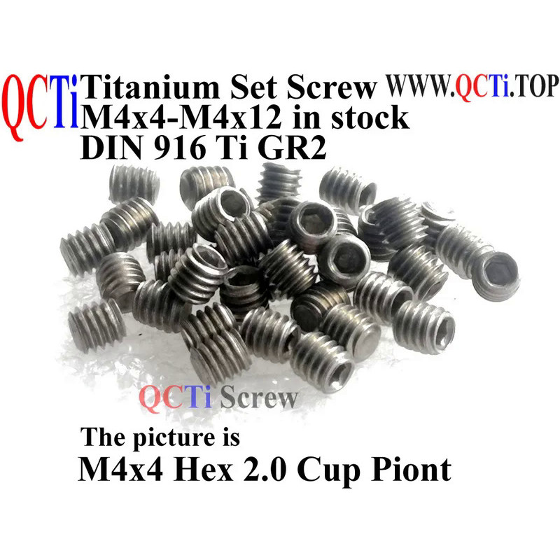 DIN 916 Titanium Set Screws M4x4 M4x5 M4x6 M4x8 M4x10 M4x12 Cup Point Ti GR2