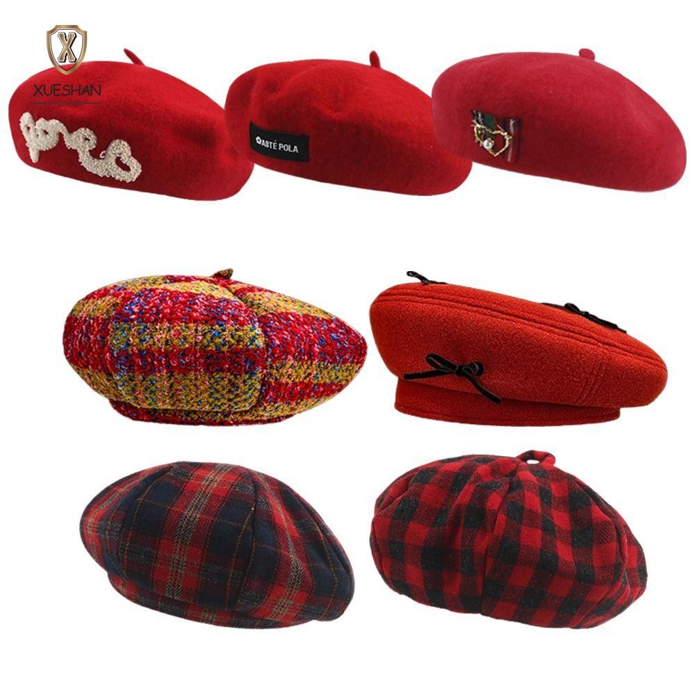 Xueshan หมวกเบเรต์, คริสต์มาสถุงขนสัตว์ Beret หมวก, Beanie Felt Berets ฤดูหนาว Warm แบนหมวกหมวกสําหร