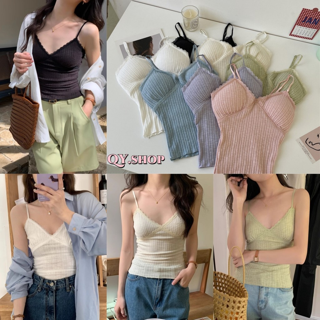 QY.Shop สินค้าราคาพิเศษ เสื้อสายเดี่ยว มีฟองน้ำ ผ้าพริ้ว ใส่สบาย "FY6833" -H