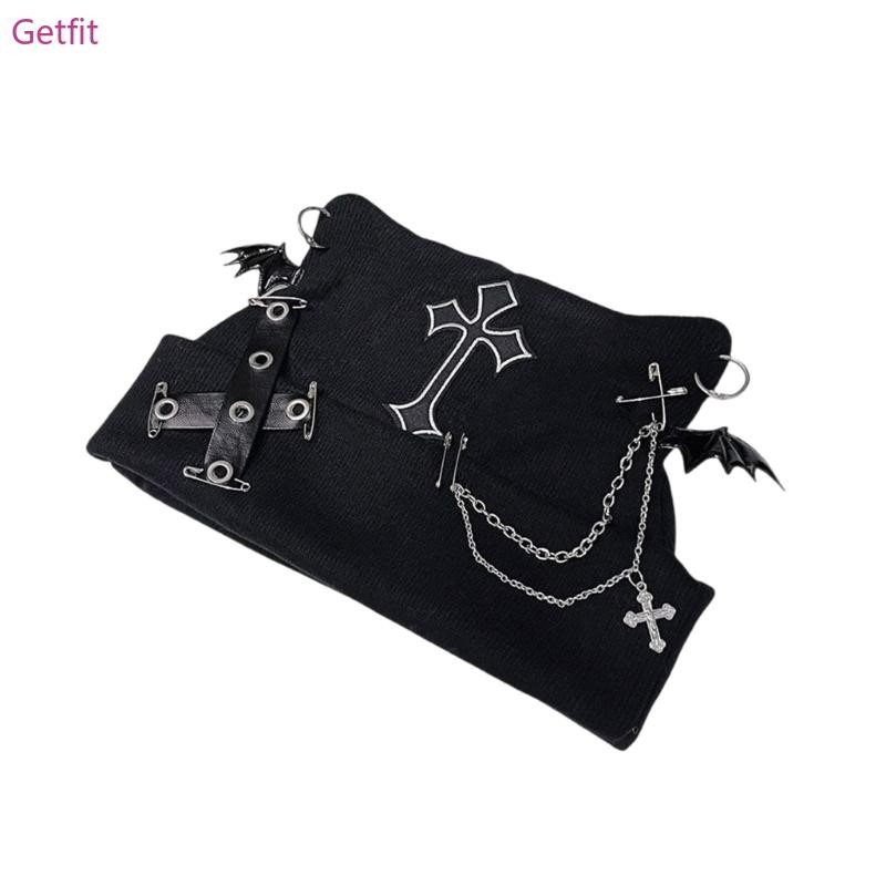 Getf Skull หมวกสําหรับฮาโลวีนคอสเพลย์ค้างคาวปีกหมวก Crosses หมวกหมวกคอสเพลย์ลูกแมว Skull หมวก 2000s Photo Pr