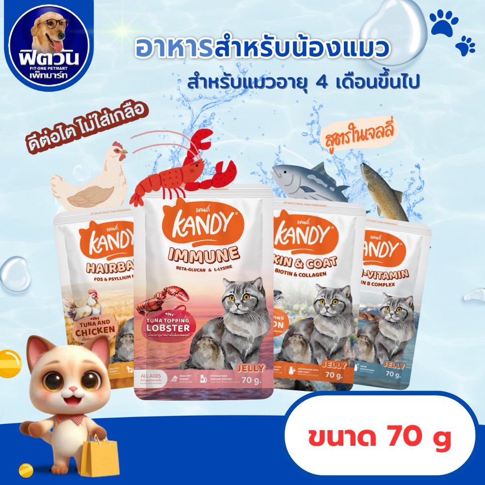 Kandy อาหารเปียกแมว  ขนาด 70 กรัม {อาหารเปียก} (12ซอง)