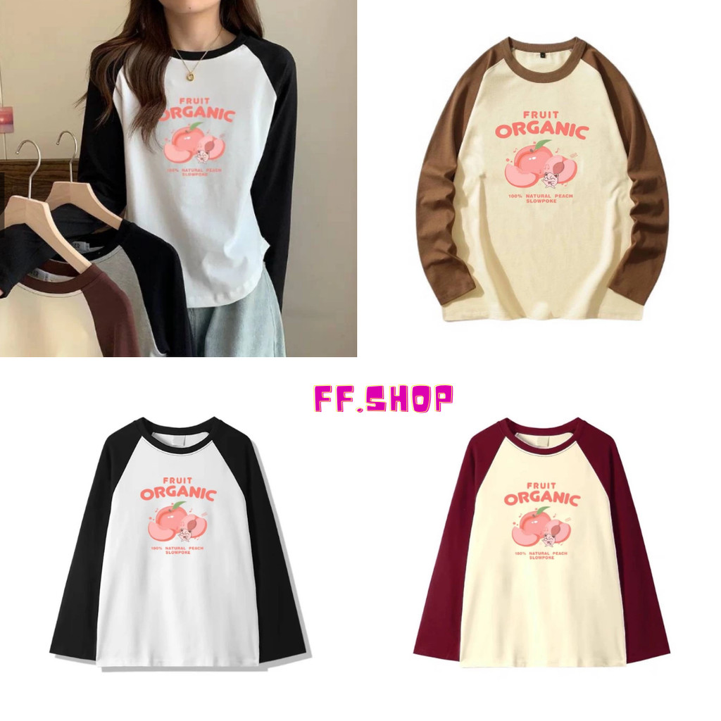 🛒FF.shop🛒 น้องลูกพีชช🍑🍑เสื้อยืดแขนยาว คอกลม #B001