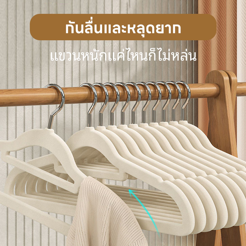 [มีช่องกันลื่น] ไม้แขวนเสื้อ 10-20 ชุด ไม้แขวนเสื้อกันลื่น โครงสร้างเหล็กเคลือบ สามารถหมุนได้ 360 องศา - รูปที่ 2