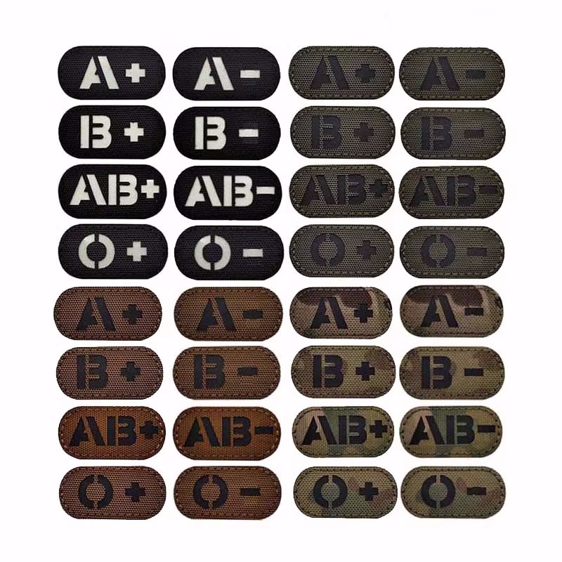 5*2.5 ซม.IR Reflection เลือดประเภท AB O POS NEG Embleem Hook และ Loop Patch,ป้ายยุทธวิธีเสื้อผ้าสติกเกอร์เรืองแสงในที่มืด