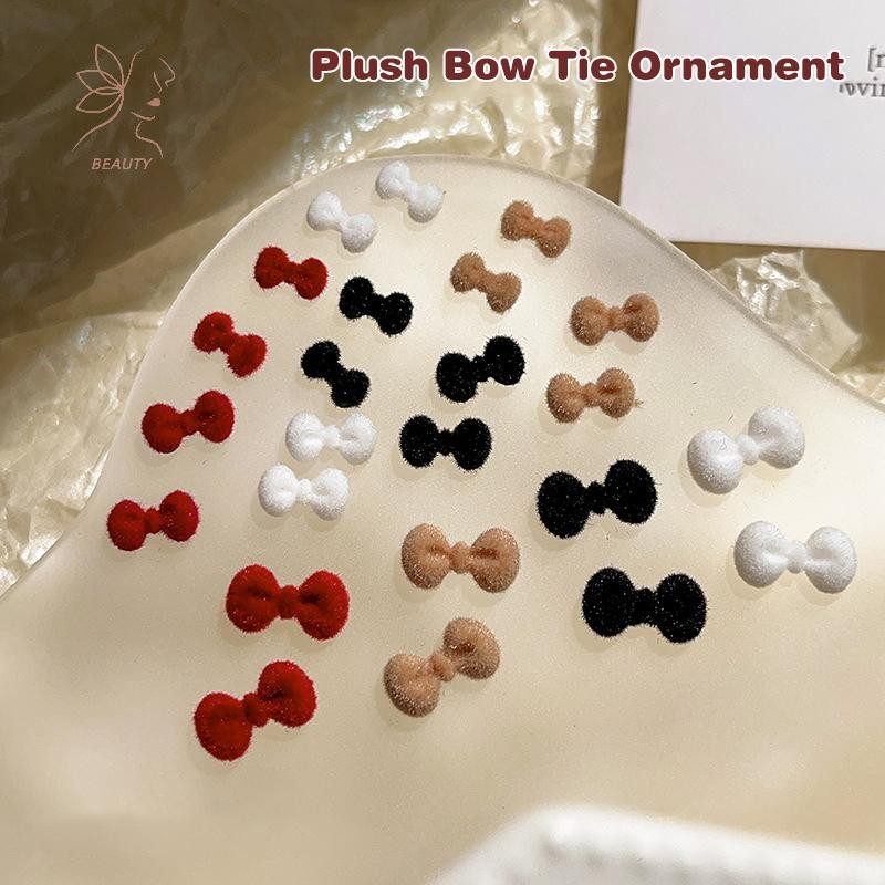 [maybeauty] 10/50pcs 3d Fluffy Flocking Nail Art Bow Tie Charms Bowknot อุปกรณ์เสริมอะไหล่สําหรับฤดูหนาวตกแต่งเล็บออกแบบอุปกรณ์ {TH}