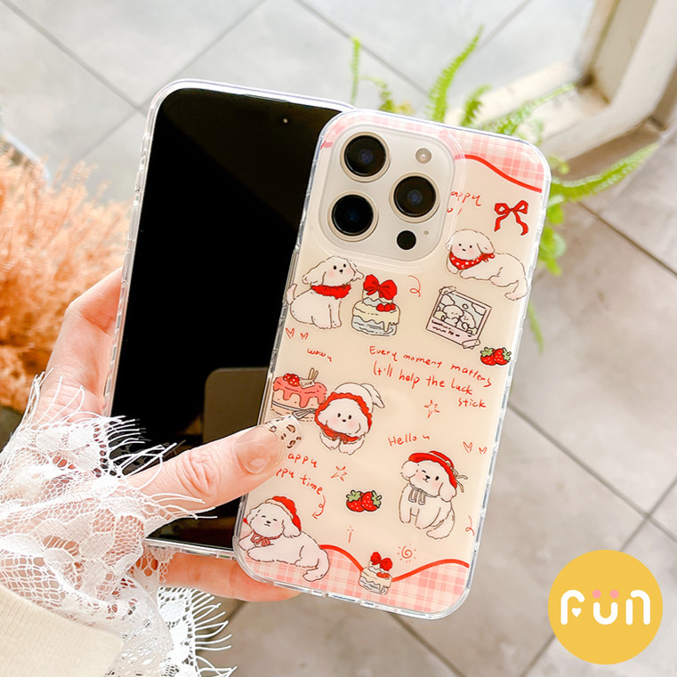 น่ารักหมวกสีแดงลูกสุนัข Bowknot เค้ก IMD โทรศัพท์มือถือกรณีสําหรับ iPhone 16 15 14 13 Pro Max iPhone15 Drop ทนปลอกปกหลัง - รูปที่ 4