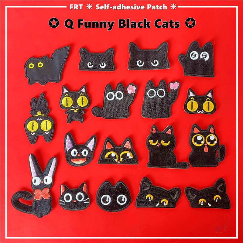 ☸ Q Funny Black Cats Series 04 แพทช์สติ๊กเกอร์มีกาวในตัว ☸ 1 ชิ้น DIY เหล็กบนเย็บเสื้อผ้ากระเป๋าอุปกรณ์เสริมตกแต่งป้ายแพทช์