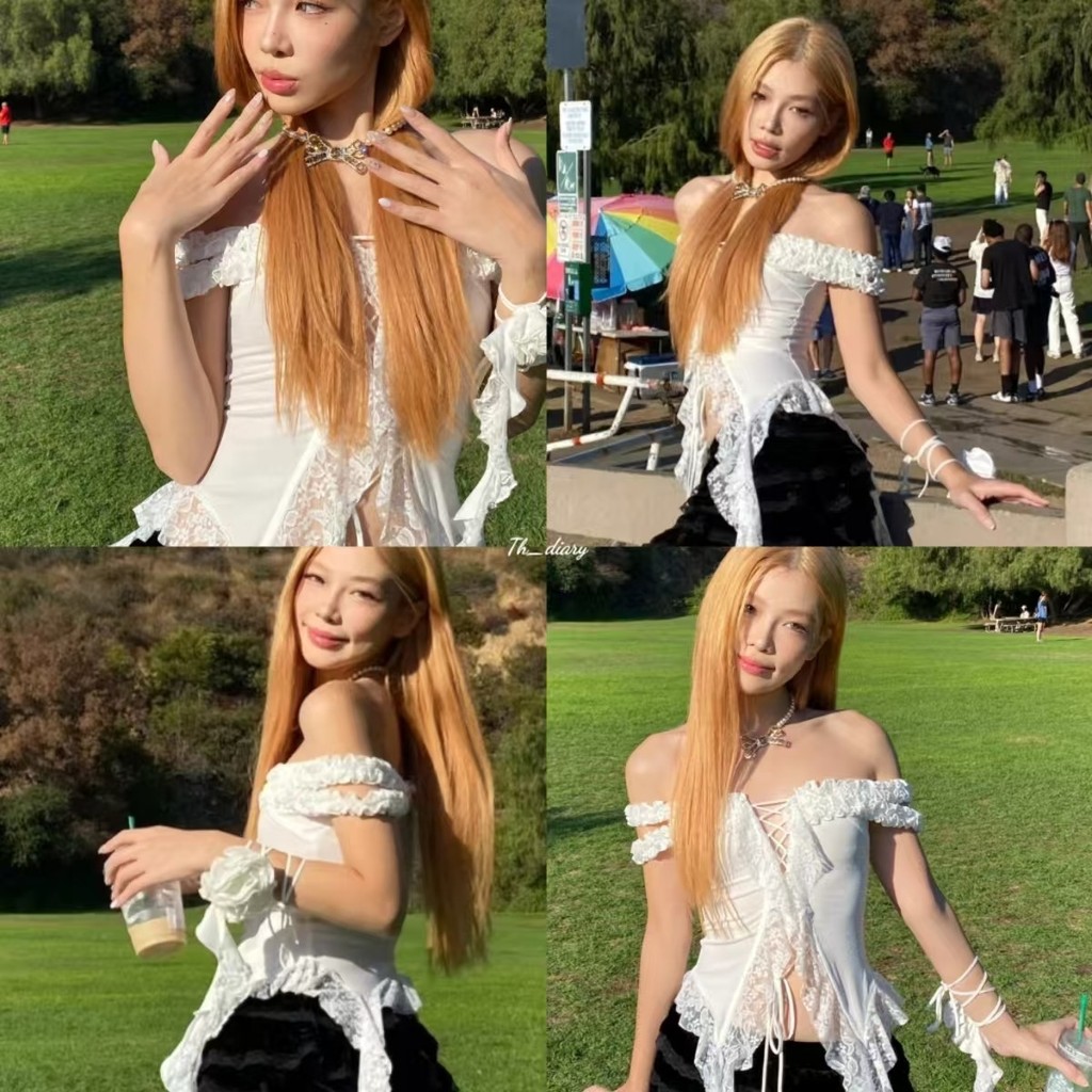 (พร้อมที่จะจัดส่งในกรุงเทพ) เสื้อผู้หญิงเปิดไหล่ แต่งลูกไม้และริบบิ้น สไตล์แฟชั่นสุดชิค-RR110