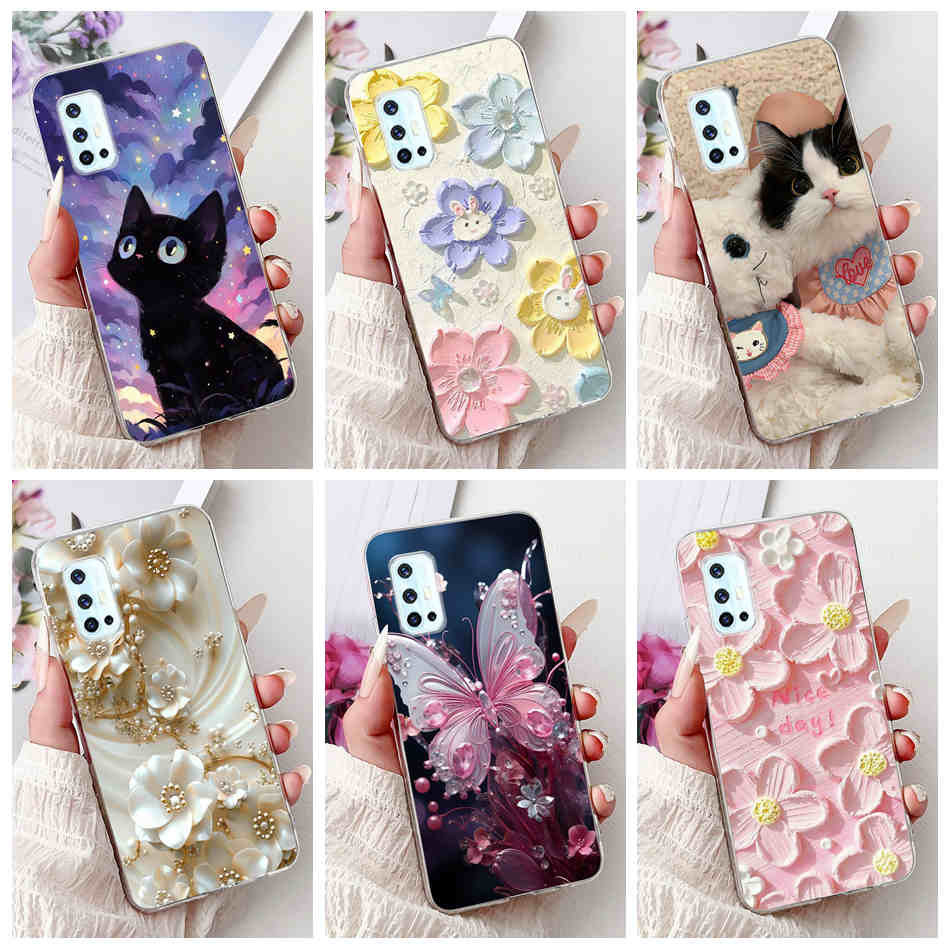 สําหรับ Vivo V17 V 17 Pro 1909 1910 1919 แมวน่ารักผีเสื้อดอกไม้รูปแบบปลอก VivoV17 17Pro ซิลิโคนนุ่ม TPU เคสโทรศัพท์
