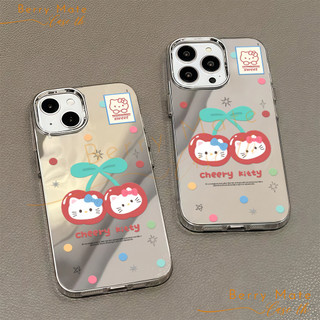 ส่งจากไทย เคสไอโฟน16 ลายเชอร์รี่ลูกแมว เคสกระจกเงาใช้กับIPhone11 12 13 14 15 16 Pro PROMAX 7/8PLUS X XR XS/XSMAX SE2020