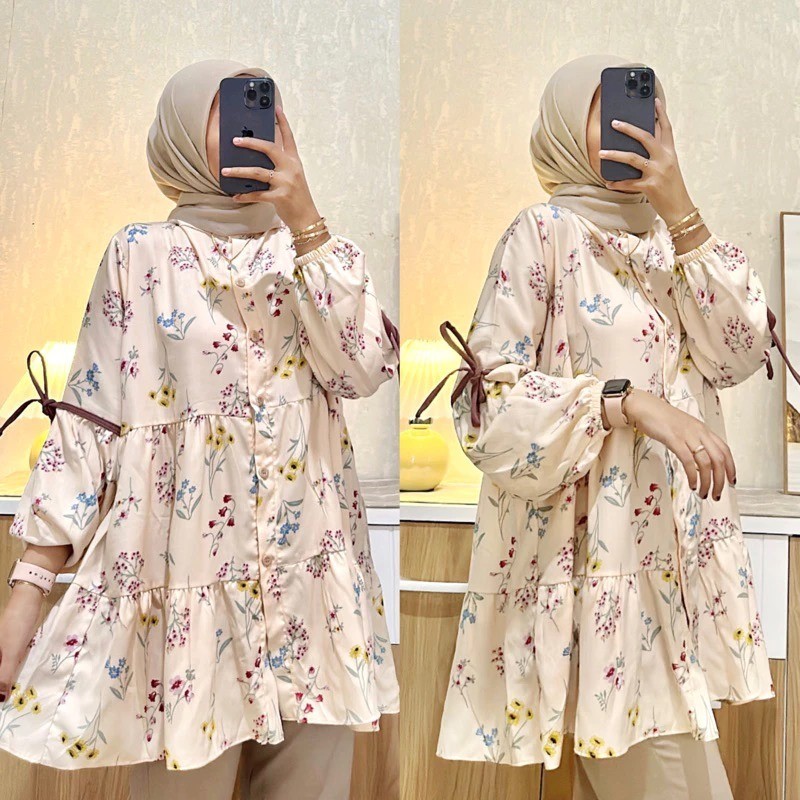 MF - MAUDY BLOUSE แขนริบบิ้นลายดอกไม้