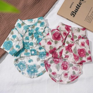 ดอกกุหลาบ พิมพ์เสื้อผ้าสุนัขฮาวายชายหาดสไตล์แมวเสื้อฤดูร้อนเ…