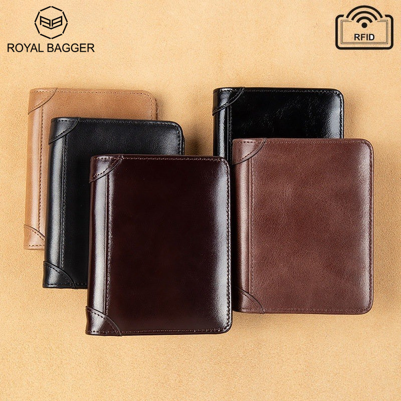 Royal Bagger Rfid Block กระเป๋าสตางค์ หนังวัวแท้ ใบสั้น สไตล์ธุรกิจ สําหรับผู้ชาย