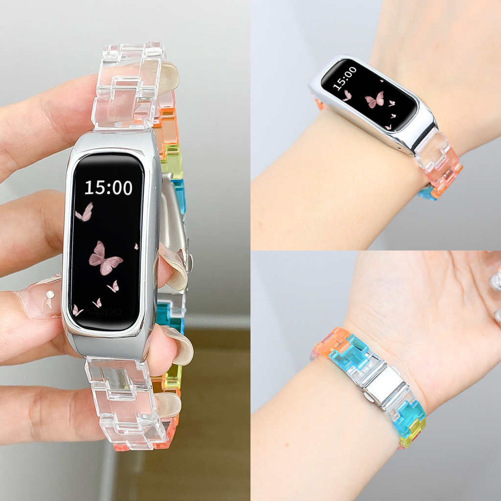 สายรัดเรซินสีลูกกวาดพร้อมเคสสําหรับสายรัดข้อมือ OPPO Band โปร่งใสเปลี่ยนฝาครอบวง