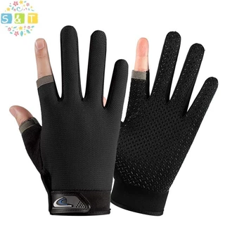 [S&T] ฤดูร้อนชายถุงมือตกปลาผู้หญิงสองนิ้วตัดชายหน้าจอสัมผัส Angling Anti-Slip Sun-Proof Breathable ขี่จักรยานฟิตเนสถุงมือ {th}