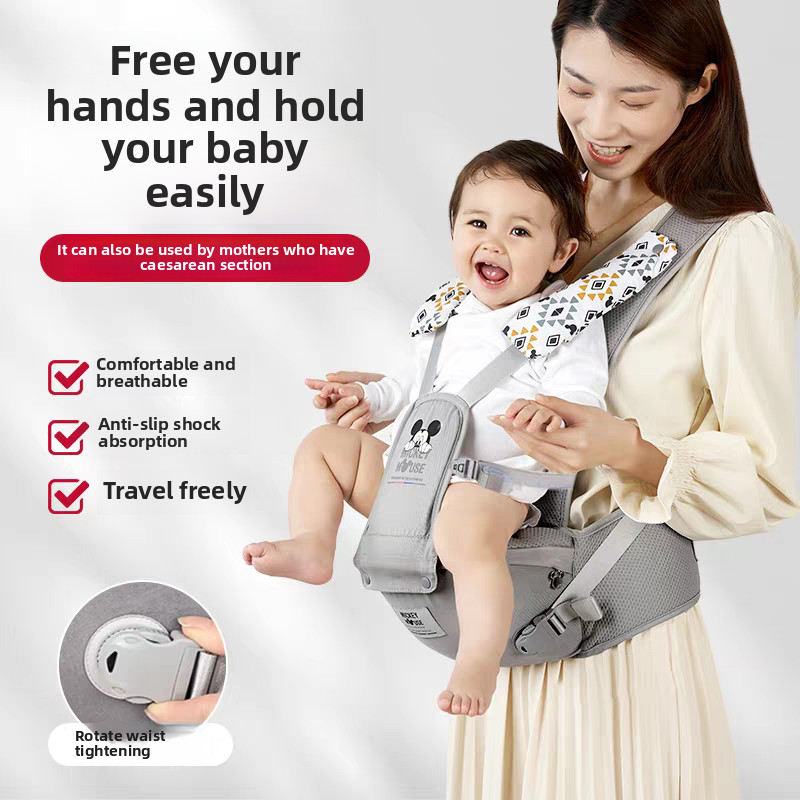 Disney เป้อุ้มเด็กน้ําหนักเบาพร้อมที่นั่งสะโพก 2-in-1 Design All-Season Multifunctional Infant Carrier Ergonomic Posture Support Compact สําหรับทารกแรกเกิดเดินทางถึง 36 เดือน