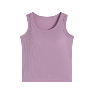 เสื้อกล้ามมีบราในตัว เสื้อกล้ามลำลอง เบสิก สีพื้นเปิดไหล่ สำหรับสตรี นุ่มและใส่สบาย