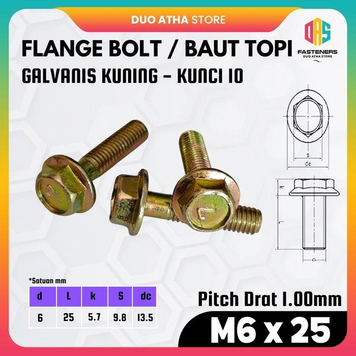 หน้าแปลน Bolt M6x25 / หน้าแปลน Bolt M6x25 / M6x25 สังกะสีหมวกสีเหลือง Bolt Key 10