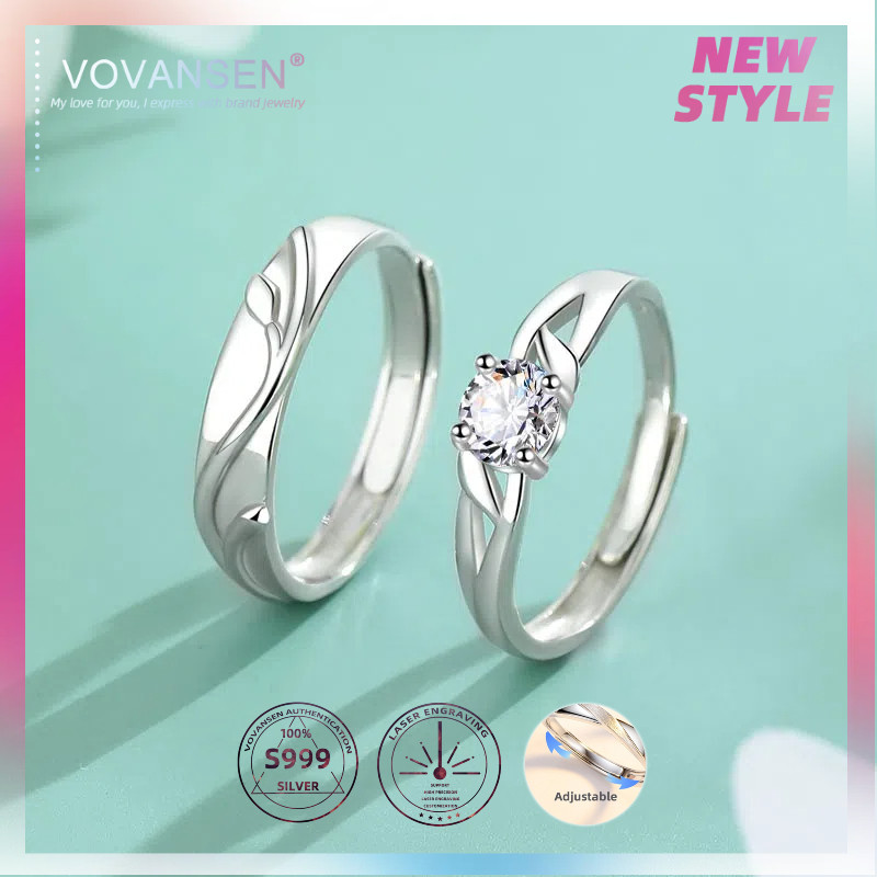25505-4 VOVANSEN 100% S999 แหวนเงินคู่ปรับ,S999 cincin,ที่กําหนดเองเลเซอร์แกะสลักแหวน Jewelleryเครื่